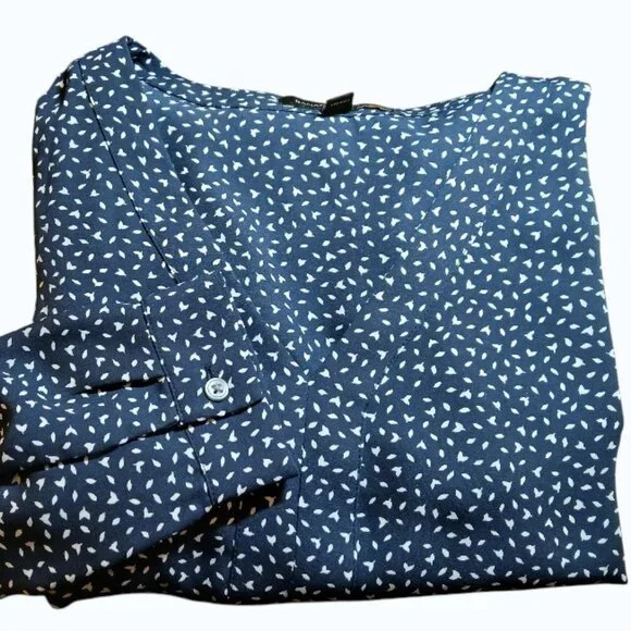 BANANA REPUBLIC Navy Blue & Cream V-Neck Long Sleeve Blouse - Picture 8 of 10